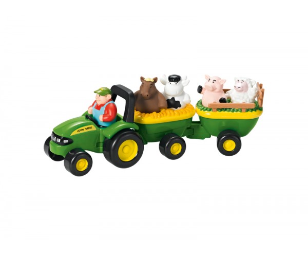 Traktor s prívesom a zvieratkami, multimediálna hračka John Deere