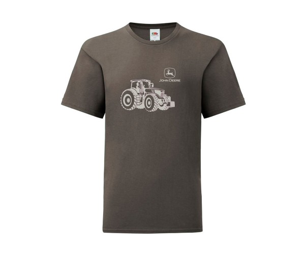 Detské tričko John Deere s traktorom 6R v tmavosivej farbe