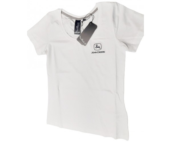 Dámske tričko John Deere, biele s čiernym logom