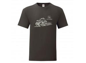 Pánske tričko John Deere s traktorom a pluhom v tmavosivej farbe