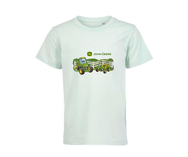 Detské tričko John Deere  s traktorom a gatorom v krémovo zelenej farbe