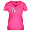 Dámske elastické tričko John Deere s obrázkom motýľ a kvet v ružovej farbe