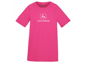 Detské športové tričko John Deere v tmavoružovej farbe