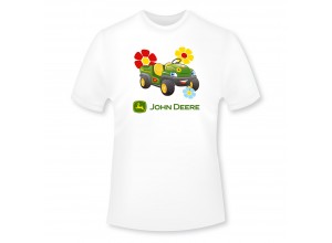 Detské tričko John Deere s obrázkom malého vozidla gator v bielej farbe