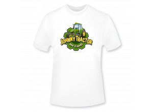 Detské tričko John Deere s obrázkom a nápisom Johnny and friends v bielej farbe