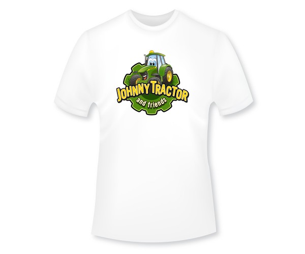 Detské tričko John Deere s obrázkom a nápisom Johnny and friends v bielej farbe