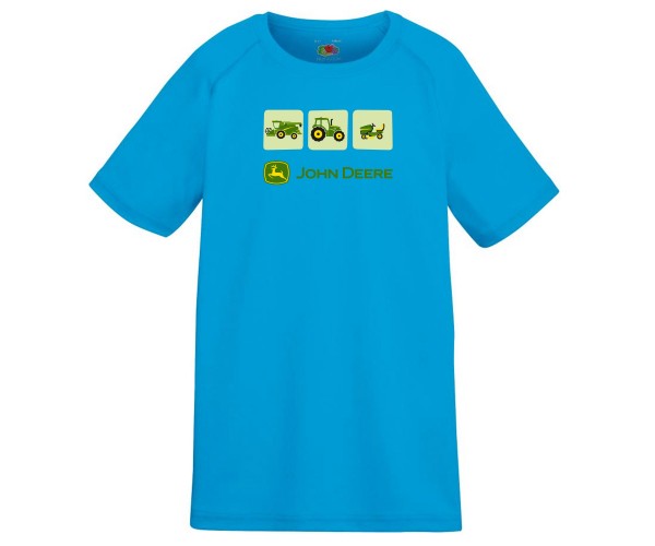 Detské športové tričko John Deere s troma obrázkami v modrej farbe