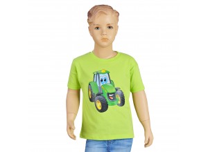 Detské tričko John Deere s obrázkom traktora Johnny v zelenej farbe