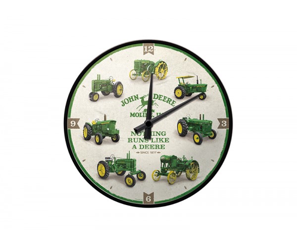 Nástenné hodiny John Deere, retro hodiny s historickými traktormi