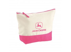 Plátená kozmetická taška John Deere v ružovo-krémovej farbe